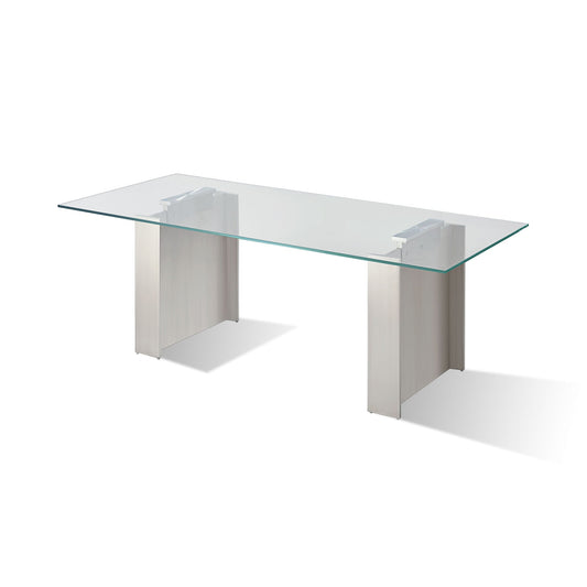 Modus Omnia 104 inch Rectangular Dining Table Ultra Clear Glass and brushed Stainless Steel