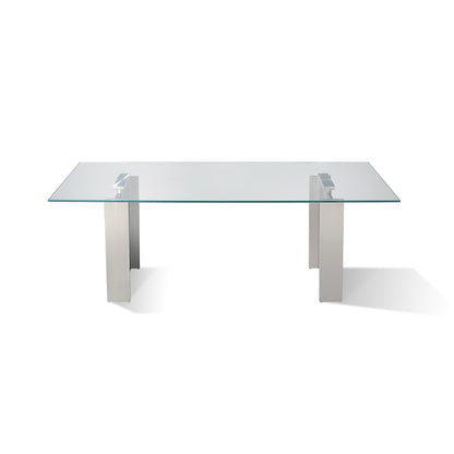Modus Omnia 104 inch Rectangular Dining Table Ultra Clear Glass and brushed Stainless Steel