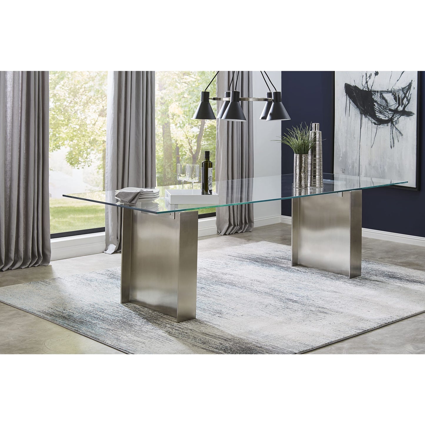 Modus Omnia 104 inch Rectangular Dining Table Ultra Clear Glass and brushed Stainless Steel