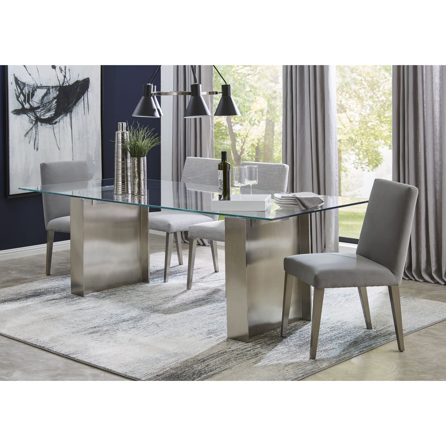 Modus Omnia 84 inch Rectangular Dining Table Ultra Clear Glass and brushed Stainless Steel