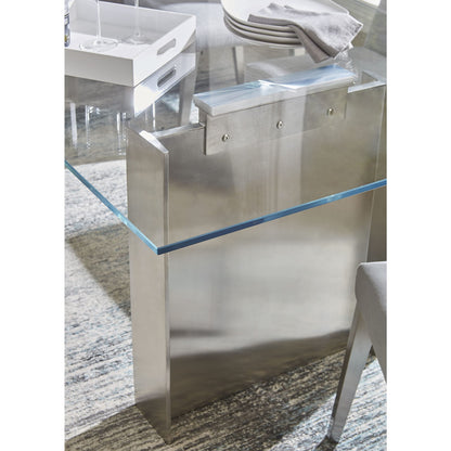 Modus Omnia 84 inch Rectangular Dining Table Ultra Clear Glass and brushed Stainless Steel