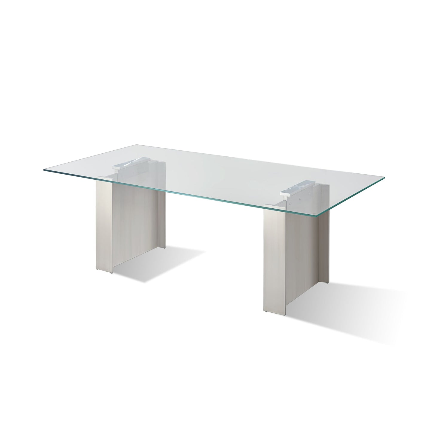 Modus Omnia 84 inch Rectangular Dining Table Ultra Clear Glass and brushed Stainless Steel