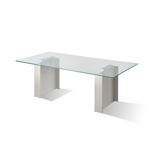 Modus Omnia 84 inch Rectangular Dining Table Ultra Clear Glass and brushed Stainless Steel
