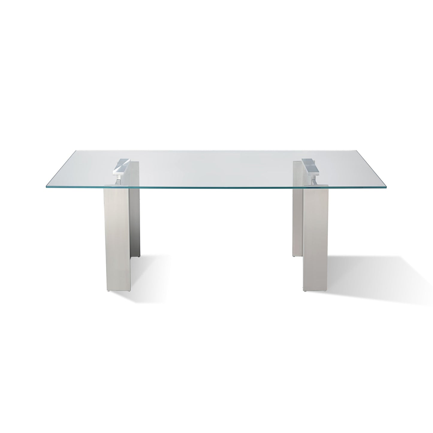 Modus Omnia 84 inch Rectangular Dining Table Ultra Clear Glass and brushed Stainless Steel