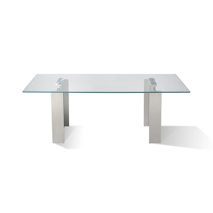 Modus Omnia 84 inch Rectangular Dining Table Ultra Clear Glass and brushed Stainless Steel