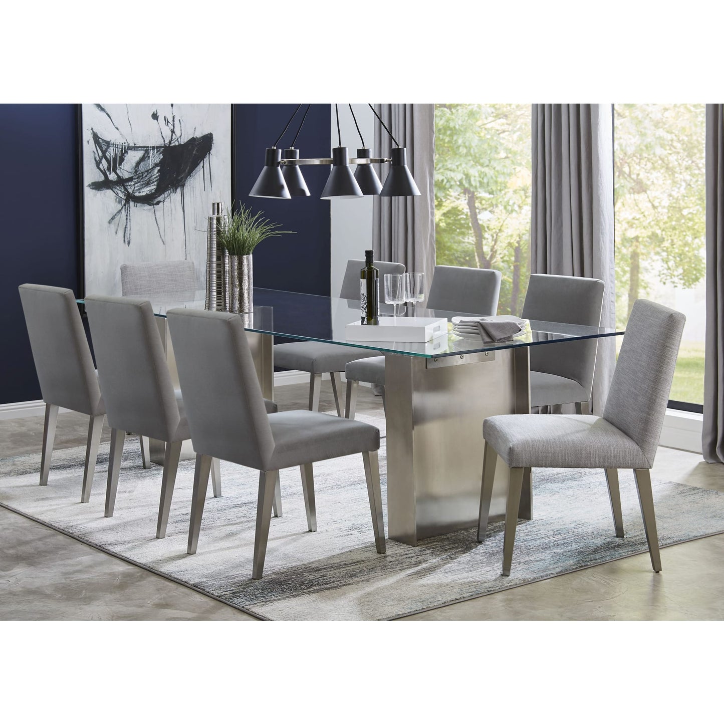 Modus Omnia Dining Chair in Silver Linen and Brushed Stainless Steel