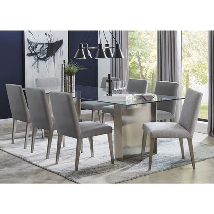 Modus Omnia Dining Chair in Silver Linen and Brushed Stainless Steel
