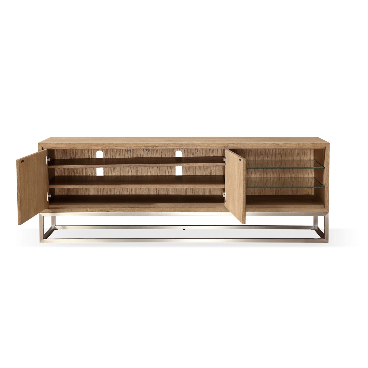 Modus One Coastal Modern 74 inch TV Console in Brushed Stainless Steel and Bisque