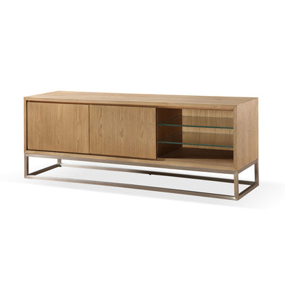 Modus One Coastal Modern 74 inch TV Console in Brushed Stainless Steel and Bisque