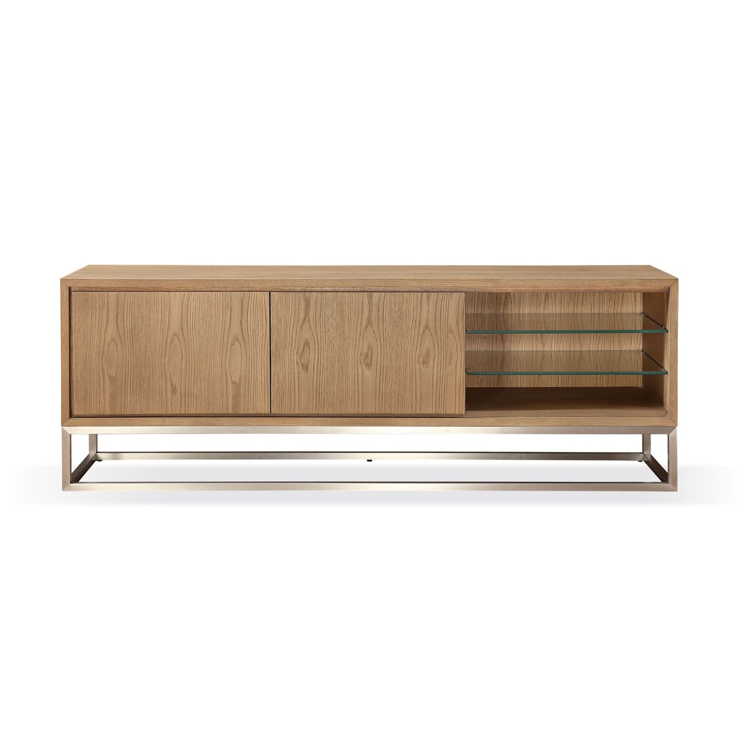 Modus One Coastal Modern 74 inch TV Console in Brushed Stainless Steel and Bisque