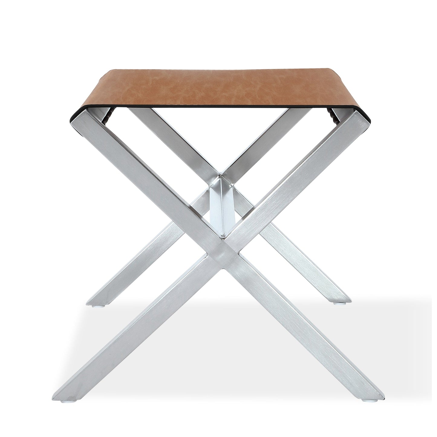 Modus One Coastal Modern Director's Stool in Stainless Steel and Leather