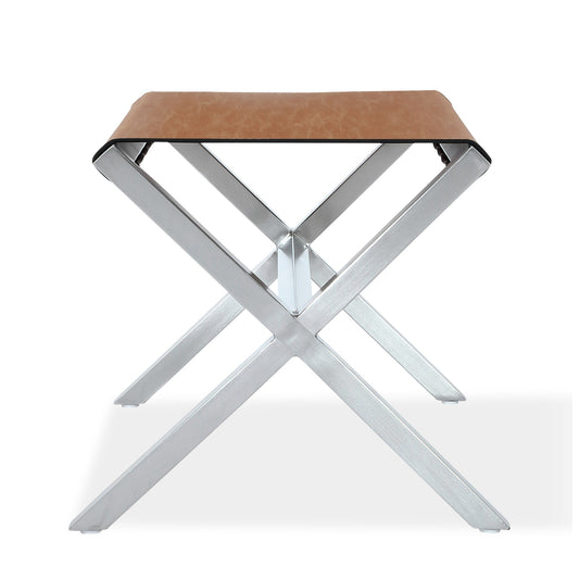 Modus One Coastal Modern Director's Stool in Stainless Steel and Leather