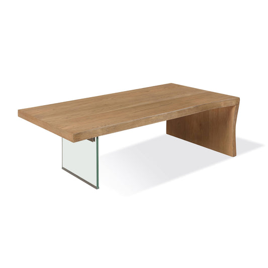 Modus Modus One Live-Edge White Oak and Glass Coffee Table in Bisque