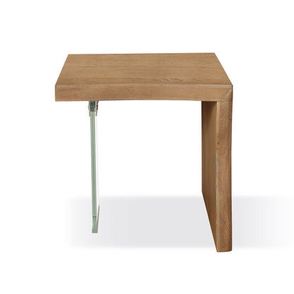 Modus One Live-Edge White Oak and Glass End Table in Bisque