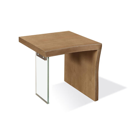 Modus One Live-Edge White Oak and Glass End Table in Bisque
