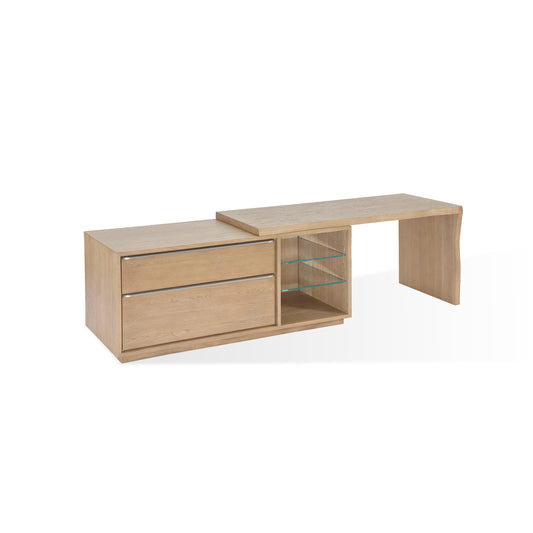 Modus One Live Edge Edge Executive Desk in White Oak and Glass