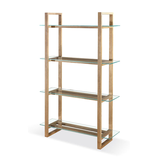 Modus One Modern Coastal Glass Shelf Bookcase in Solid Wood