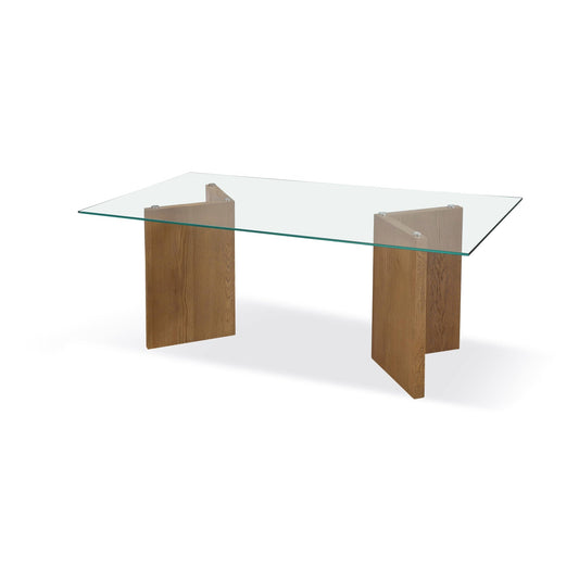 Modus One Modern Coastal Glass Top Dining Table in White Oak