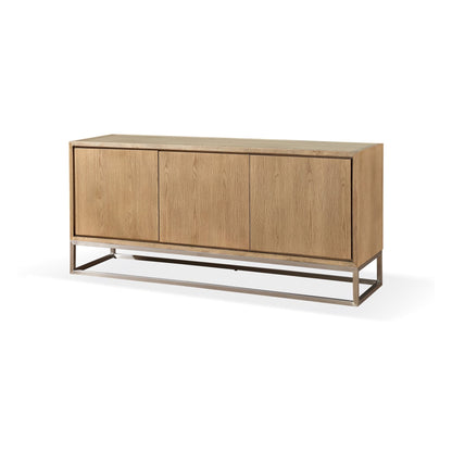 Modus One Modern Coastal Metal Base Sideboard in White Oak and Brushed Stainless Steel