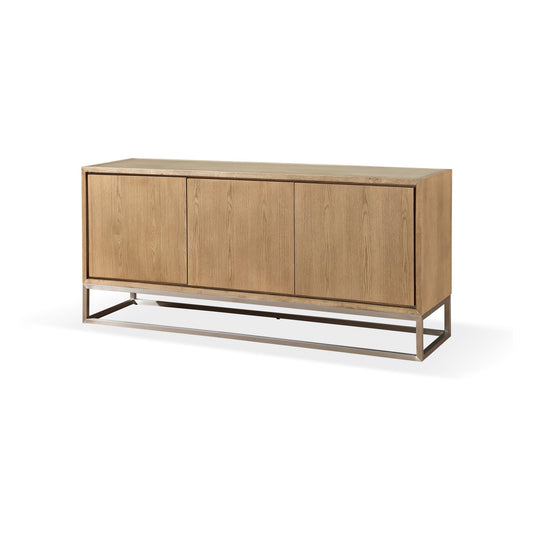Modus One Modern Coastal Metal Base Sideboard in White Oak and Brushed Stainless Steel
