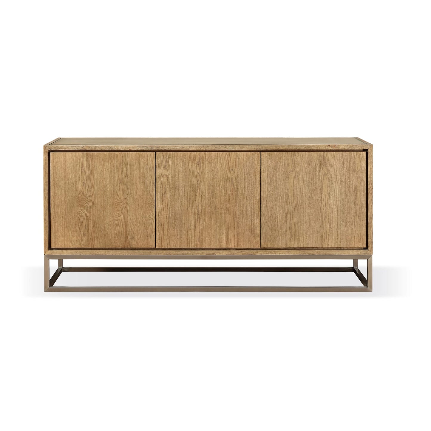 Modus One Modern Coastal Metal Base Sideboard in White Oak and Brushed Stainless Steel