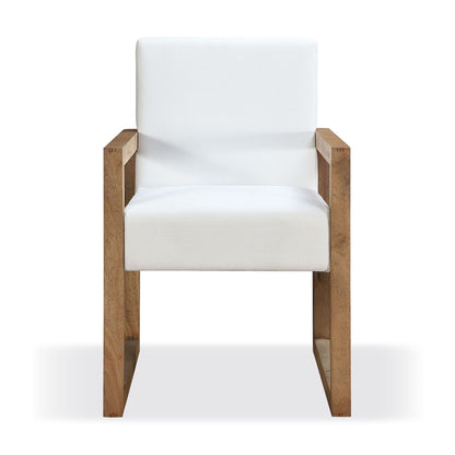 Modus One Modern Coastal Sled Leg Upholstered Dining Arm Chair in White Pearl and Bisque