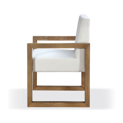 Modus One Modern Coastal Sled Leg Upholstered Dining Arm Chair in White Pearl and Bisque