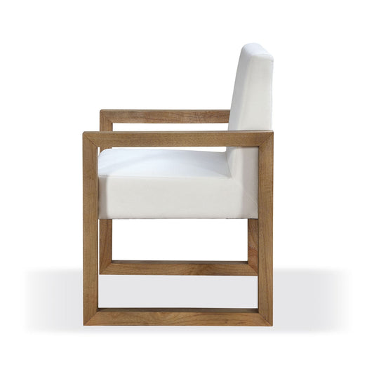 Modus One Modern Coastal Sled Leg Upholstered Dining Arm Chair in White Pearl and Bisque