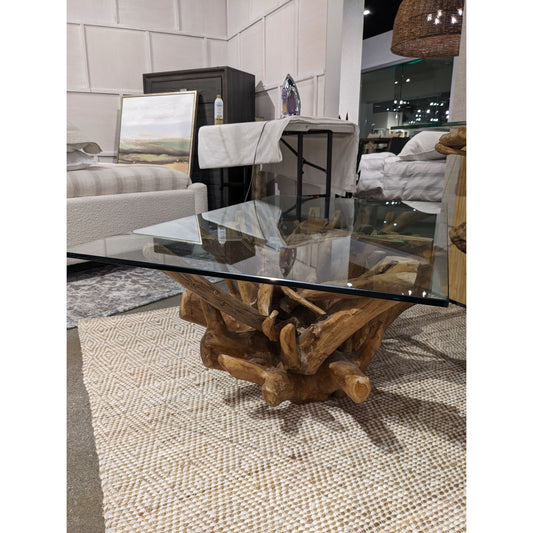 Modus Modus One Solid Teak Root Glass Top Coffee Table