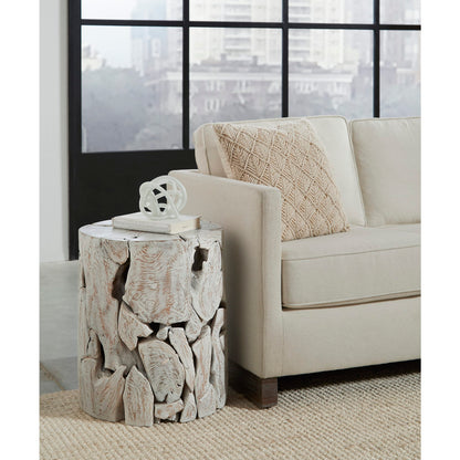 Modus One Teak Slice Round End Table in Bleached Teak