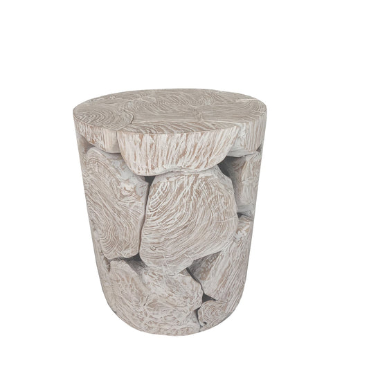 Modus One Teak Slice Round End Table in Bleached Teak