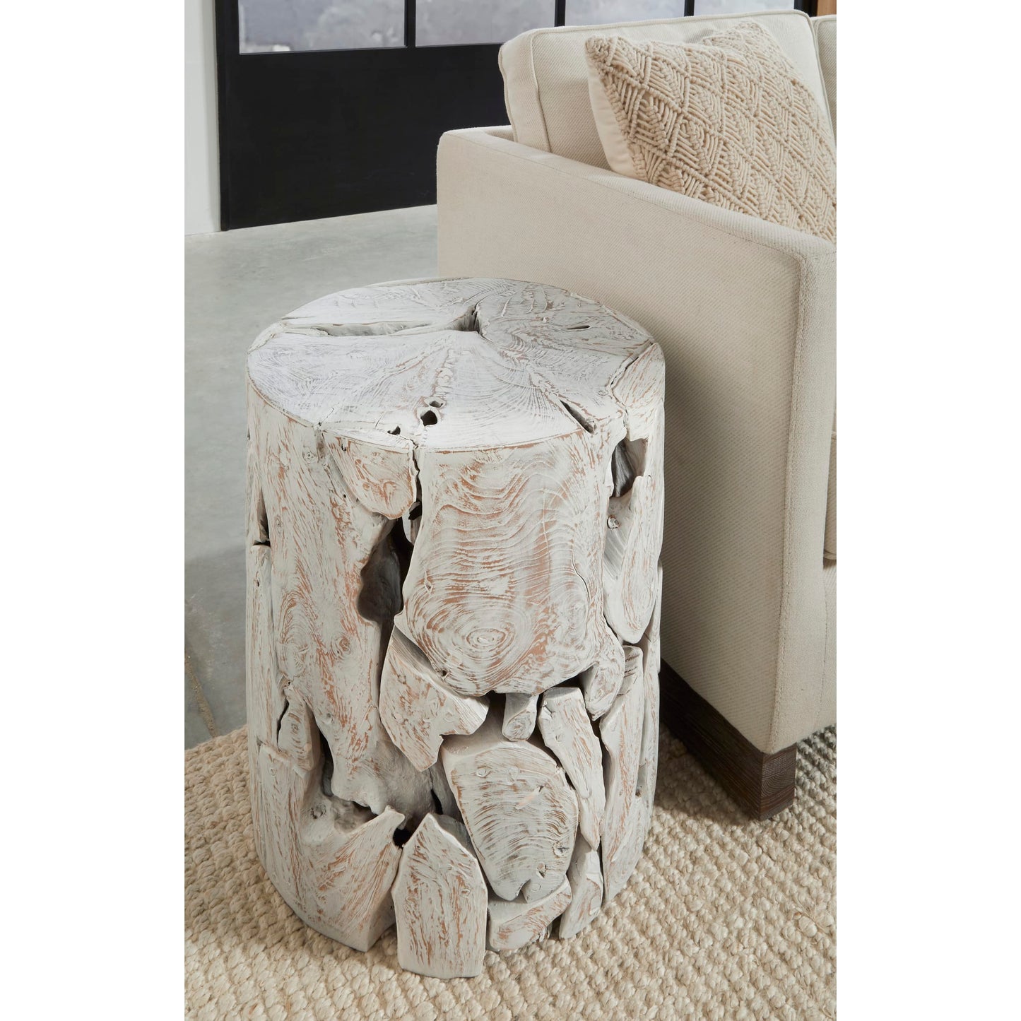 Modus One Teak Slice Round End Table in Bleached Teak