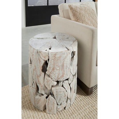 Modus One Teak Slice Round End Table in Bleached Teak