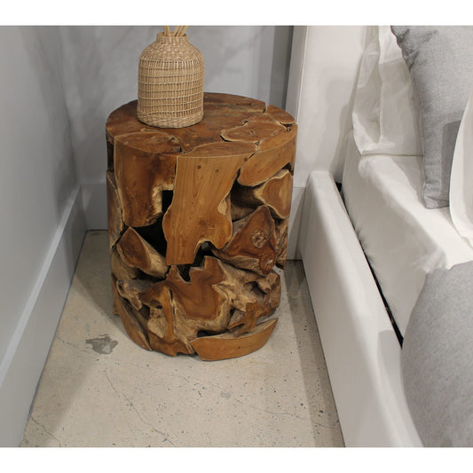 Modus One Teak Slice Round End Table in Warm Teak