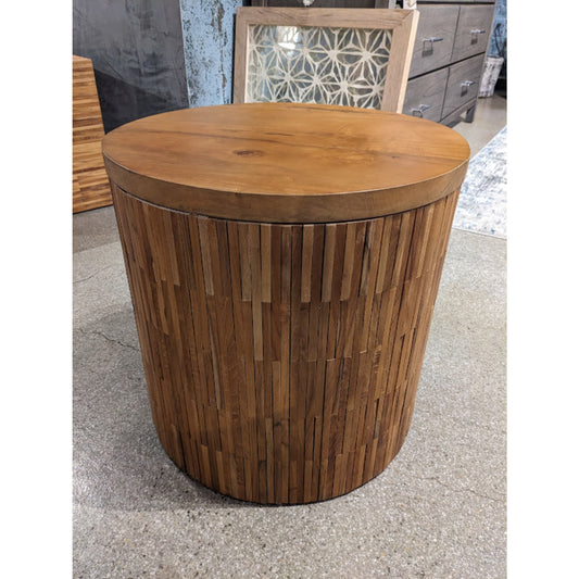 Modus One Wood Tile Round End Table in Solid Teak