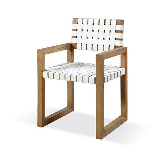 Modus One Woven Leather and Solid Wood Dining Arm Chair in White and Bisque