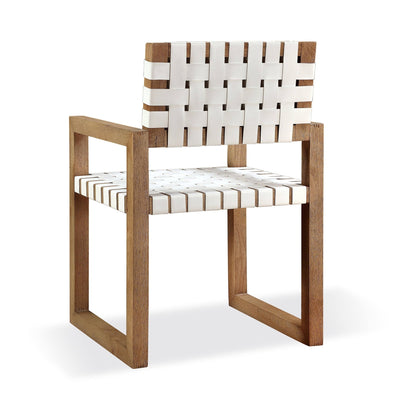 Modus One Woven Leather and Solid Wood Dining Arm Chair in White and Bisque