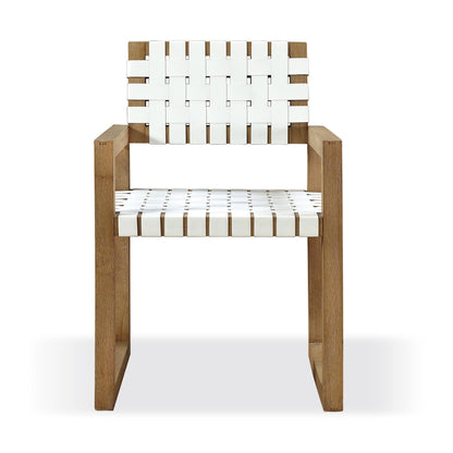 Modus One Woven Leather and Solid Wood Dining Arm Chair in White and Bisque