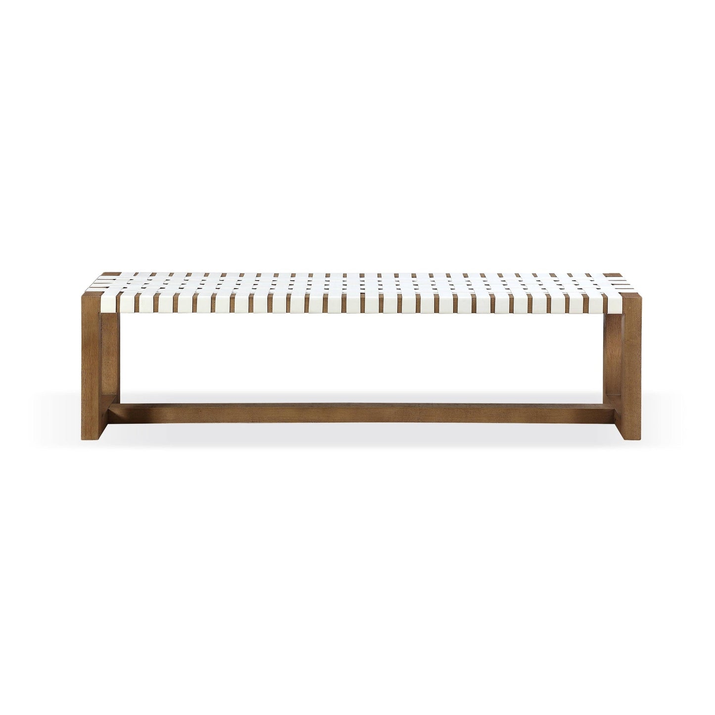 Modus One Woven Leather and Solid Wood Dining Bench in White and Bisque