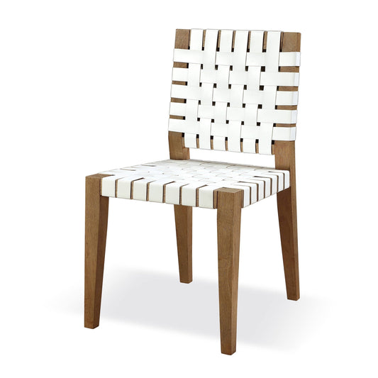 Modus One Woven Leather and Solid Wood Dining Side Chair in White and Bisque