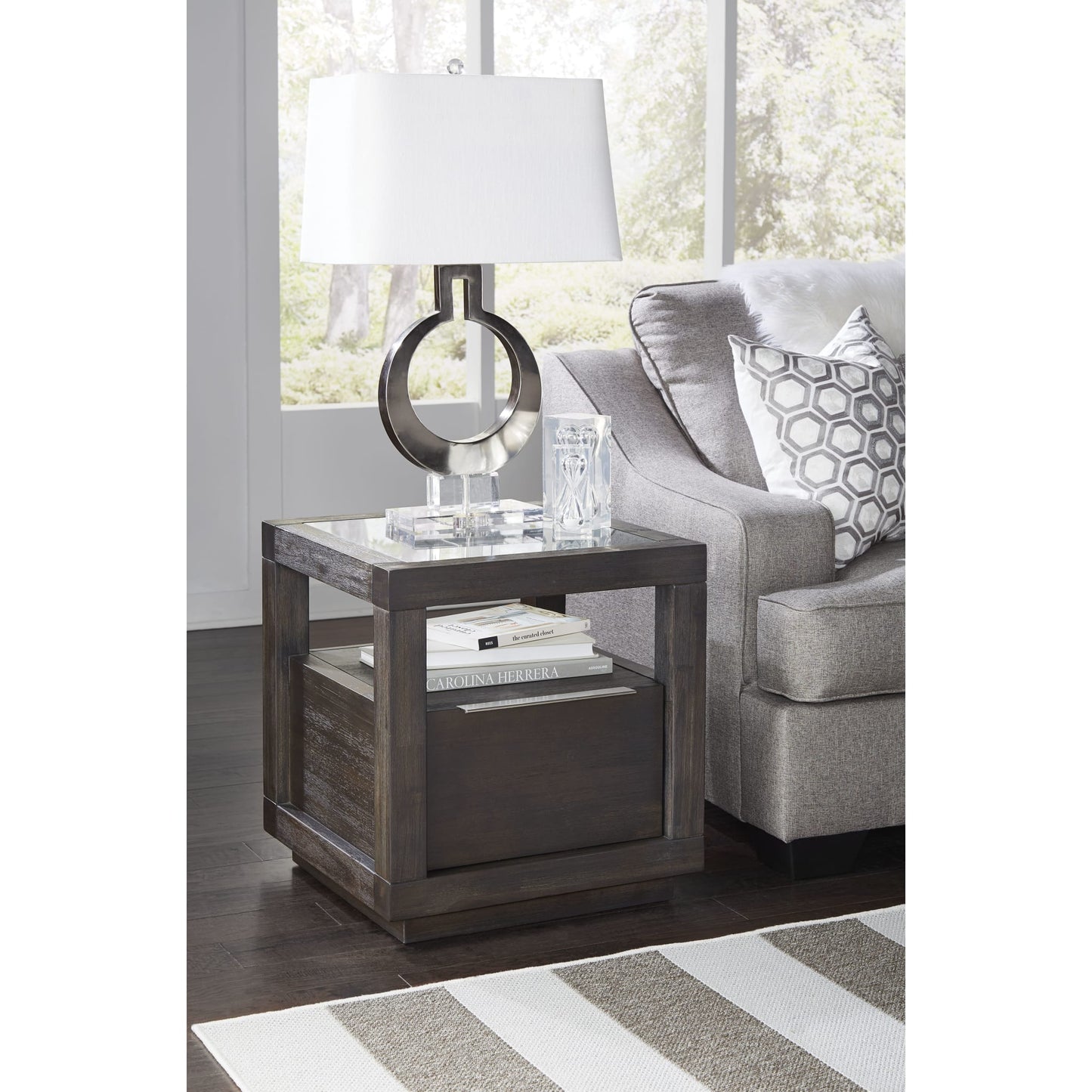 Modus Oxford One Drawer End Table in Basalt Grey