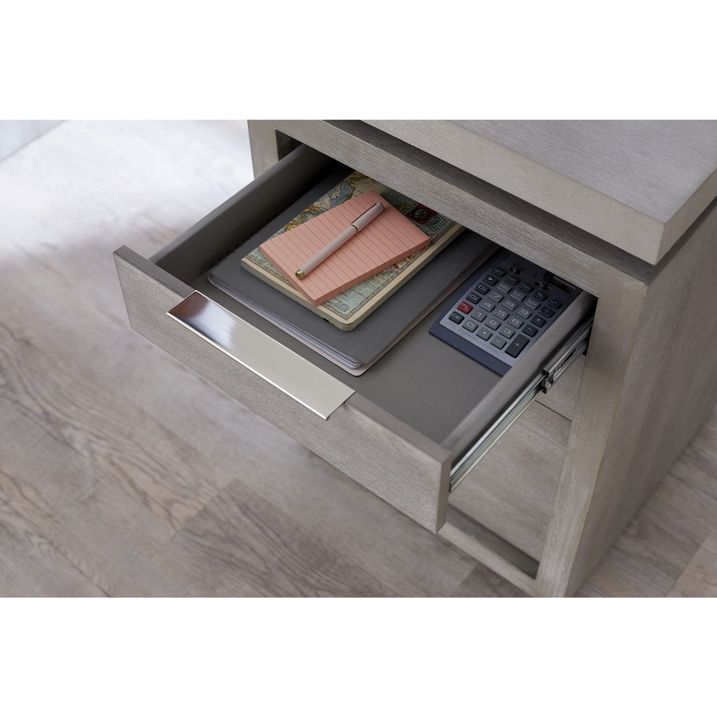 Modus Oxford Three-Drawer Single Pedestal Desk in Mineral