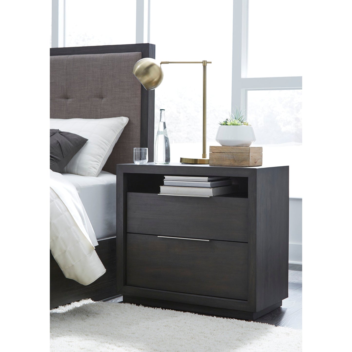 Modus Oxford Two Drawer Nightstand in Basalt Grey