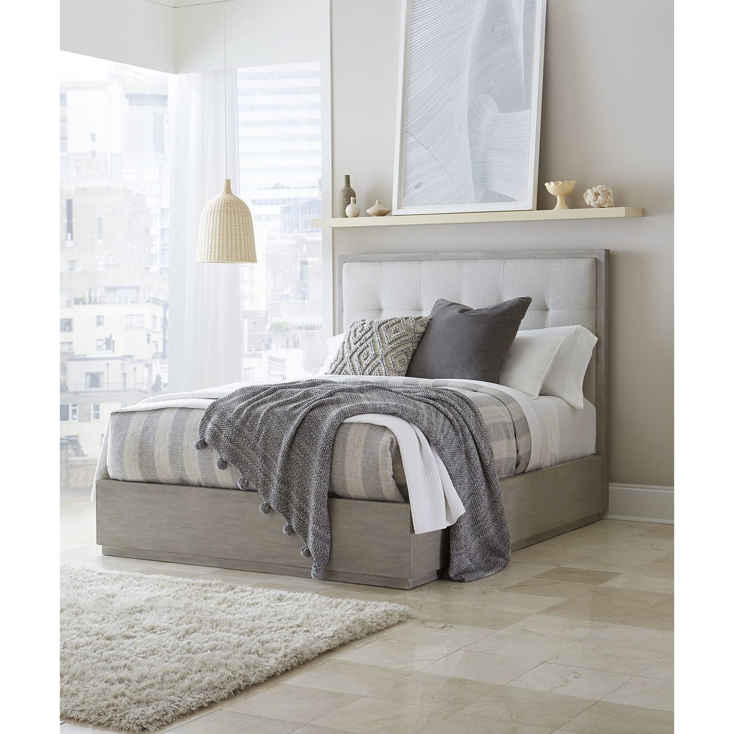 Modus Oxford Upholstered Platform Bed in Mineral