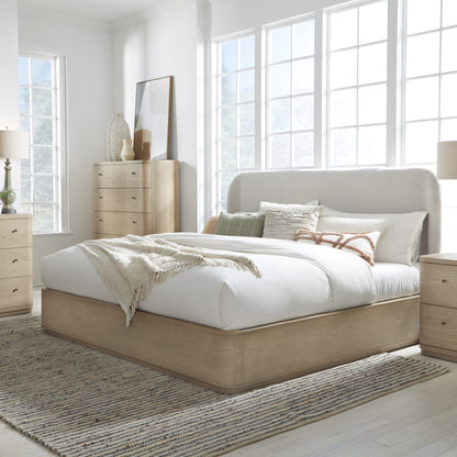 Modus Penny Upholstered Platform Bed in Buff Cream Ash and Oatmeal Linen