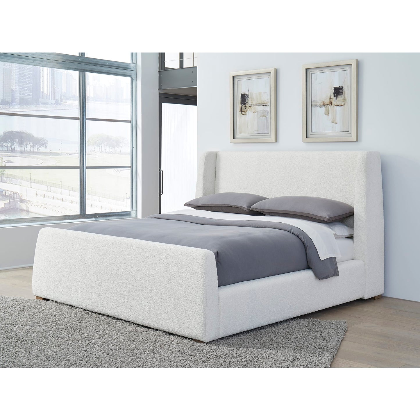 Modus Presley Upholstered Wingback Platform Bed in Cottage Cheese Boucle