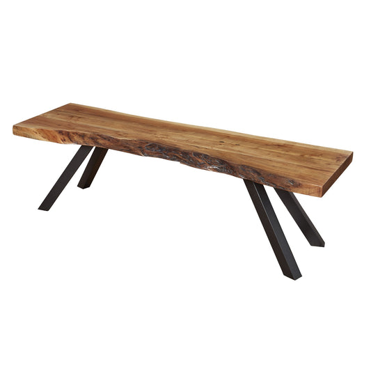 Modus Reese Live Edge Solid Wood Metal Leg Dining Bench in Natural Acacia