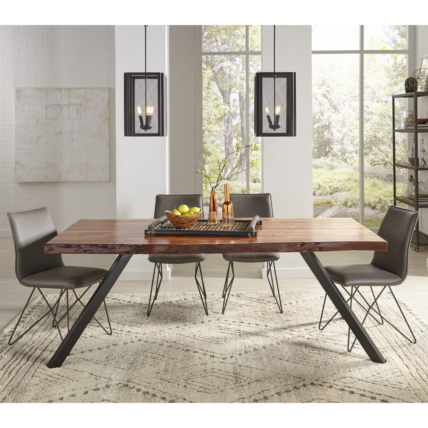 Modus Reese Live Edge Solid Wood Metal Leg Dining Table in Natural Acacia
