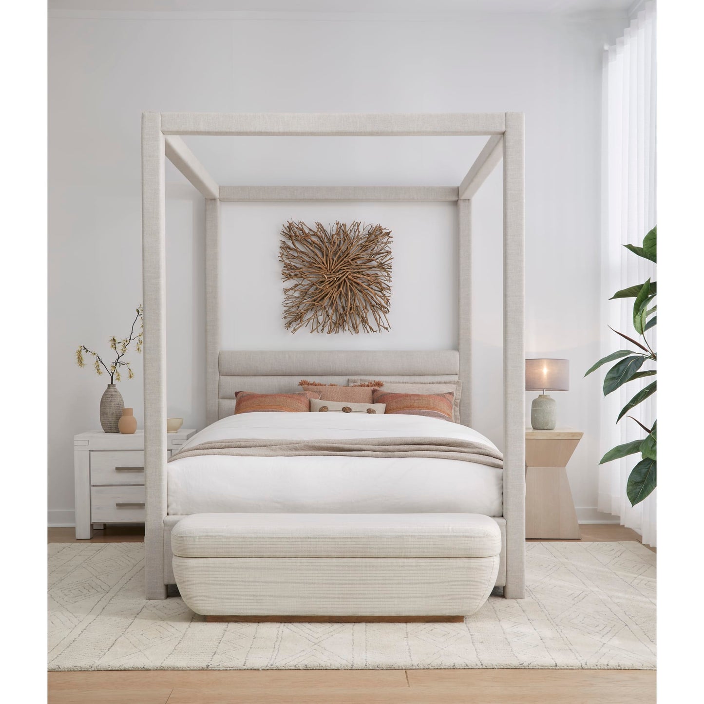 Modus Rockford Upholstered Canopy Bed in Turtle Dove Linen