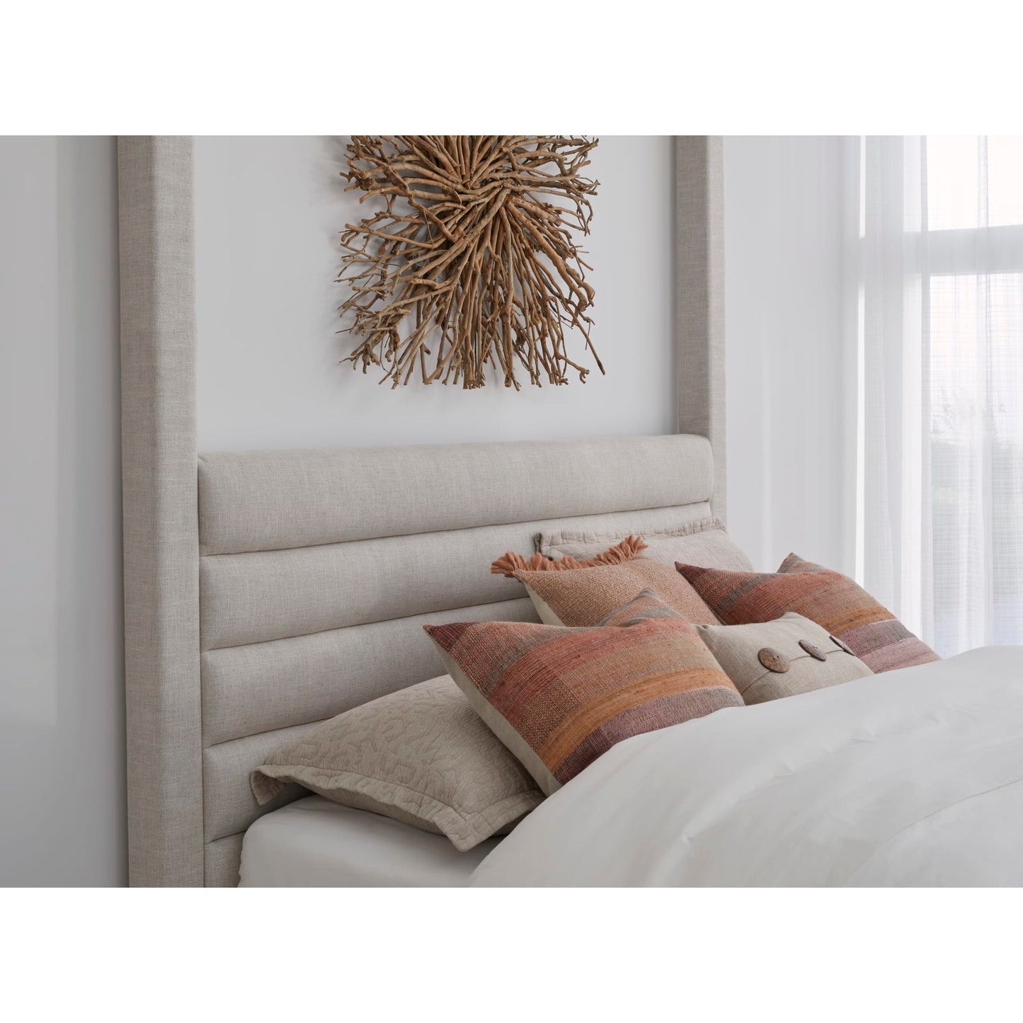 Modus Rockford Upholstered Canopy Bed in Turtle Dove Linen